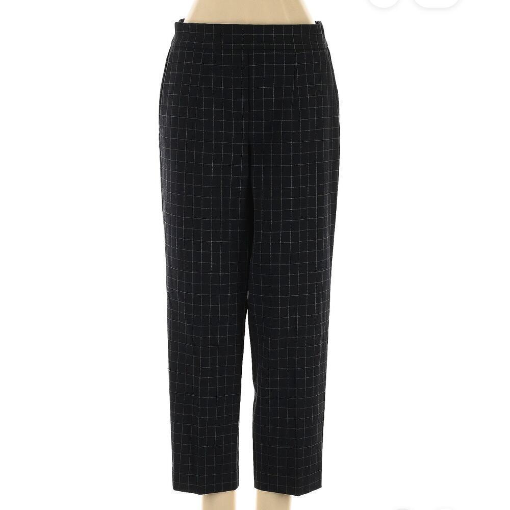 Aritzia Babaton Black Windowpane Patterned Pants Slim Straight Leg High Rise 0